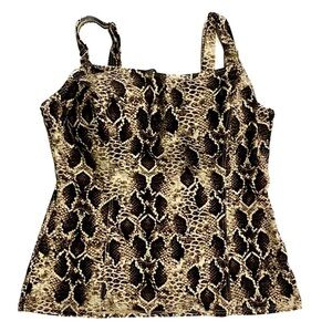 Be Creative Tankini Top Animal Print / Snake Skin Brown & Gold Metallic Size 10